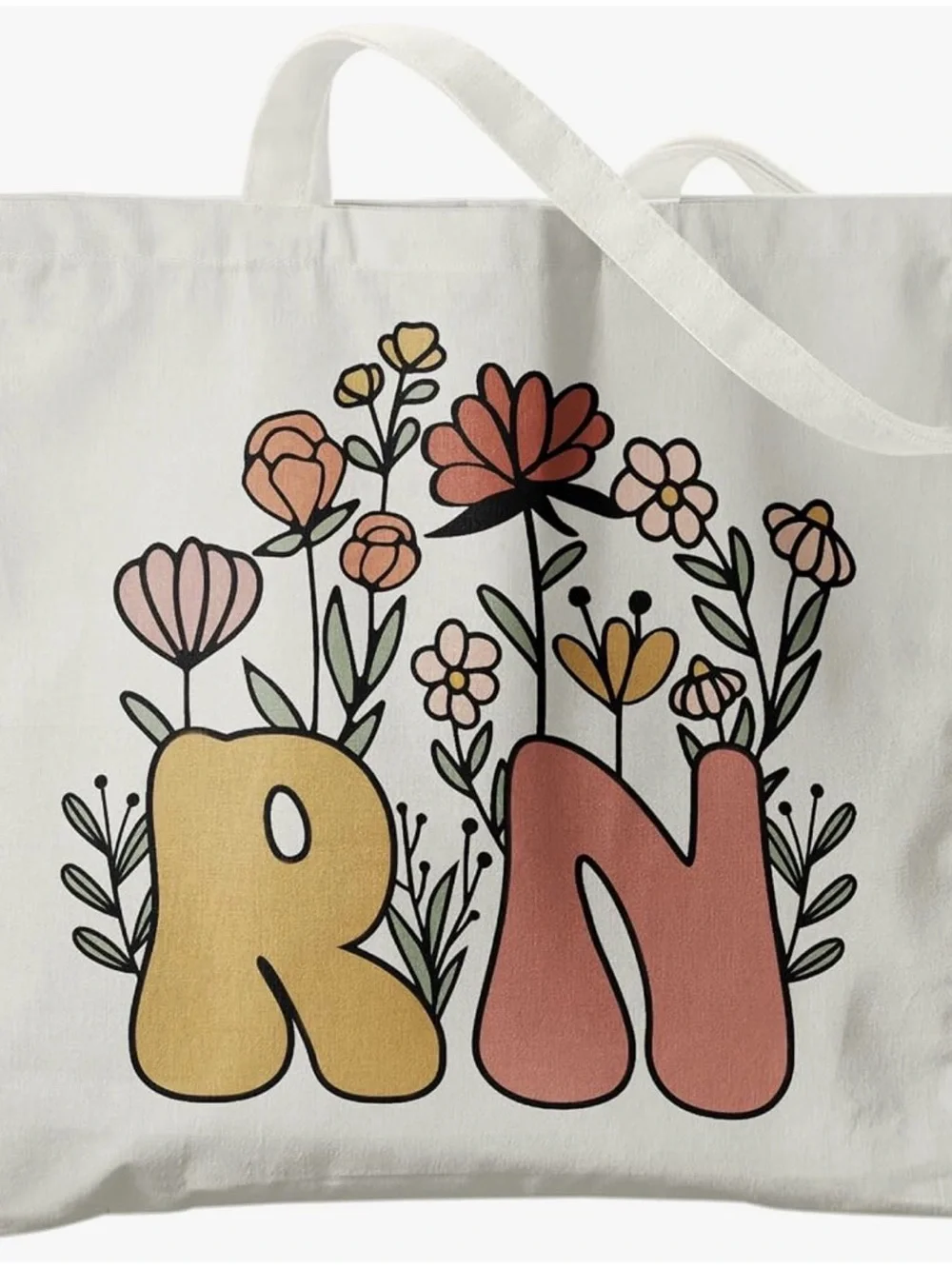 NEW RN Floral Initial Canvas Tote Bag